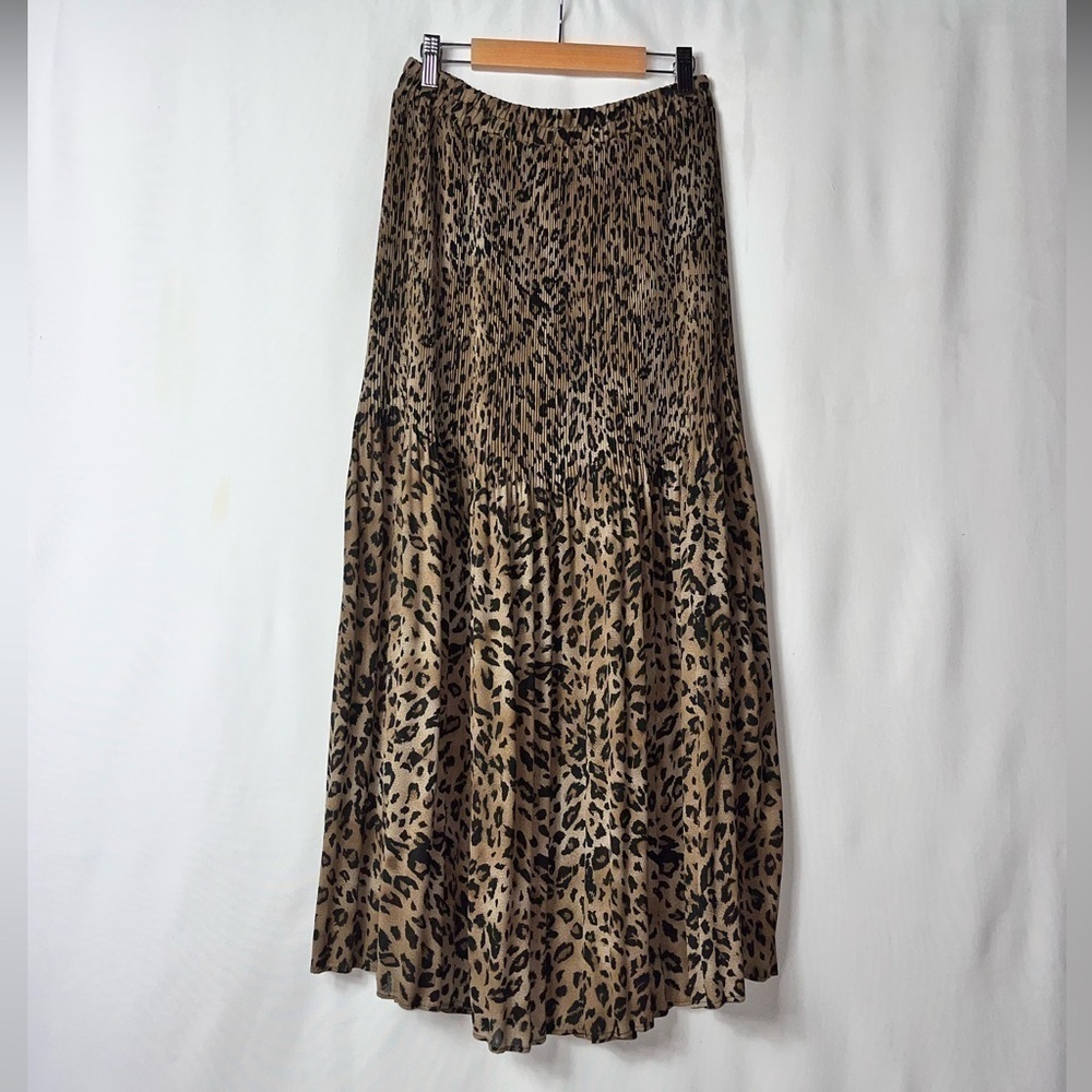 Allison Taylor Ruched Leopard Print Maxi Skirt